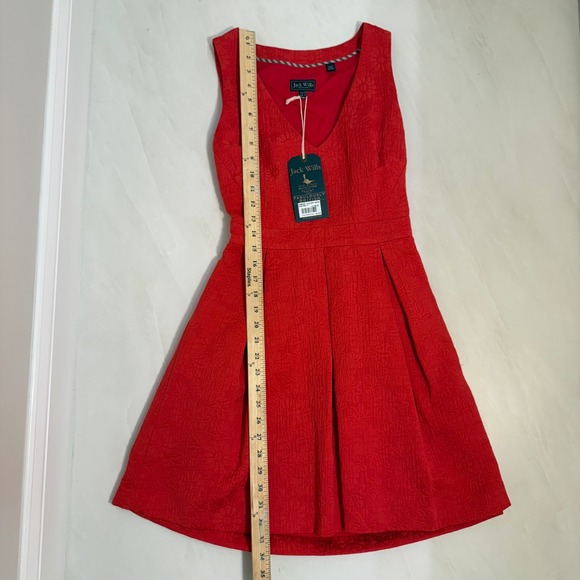 Jack Wills Norbury Jacquard Dress Ruby Red V Neck Fit‎ Flare UK 12 US 8 - Picture 6 of 8